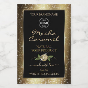 Rótulos de Produto Preto Floral e Marrom Dourado L