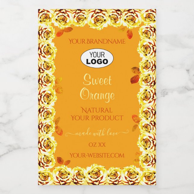 Rótulos de Produto Rosas Florais Laranja Amarelo A (Rótulo Único)