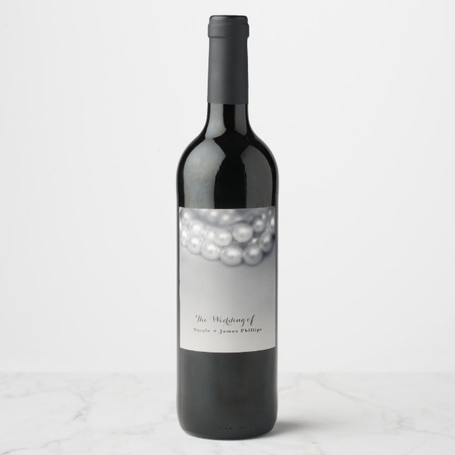 Rótulos de vinho com pérolas pretas e brancas eleg (Frente)