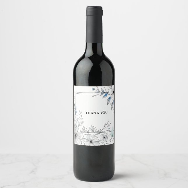 rótulos de vinho de agradecimento de flores ilustr (Frente)