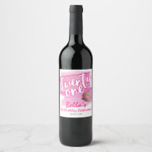 Rótulos de vinho de aniversário de 21 anos rosa e 