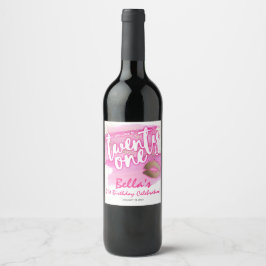 Rótulos de vinho de aniversário de 21 anos rosa e 
