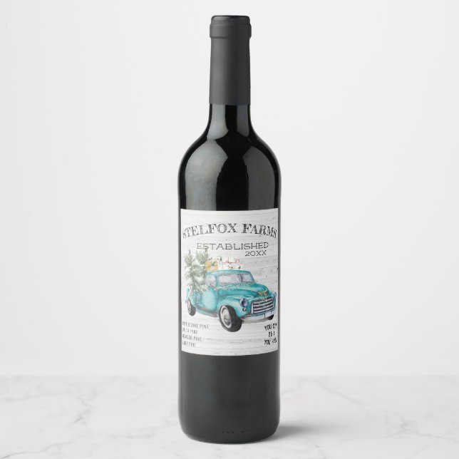 Rótulos de Vinho de Caminhão de Fazenda Azul Rústi (Frente)