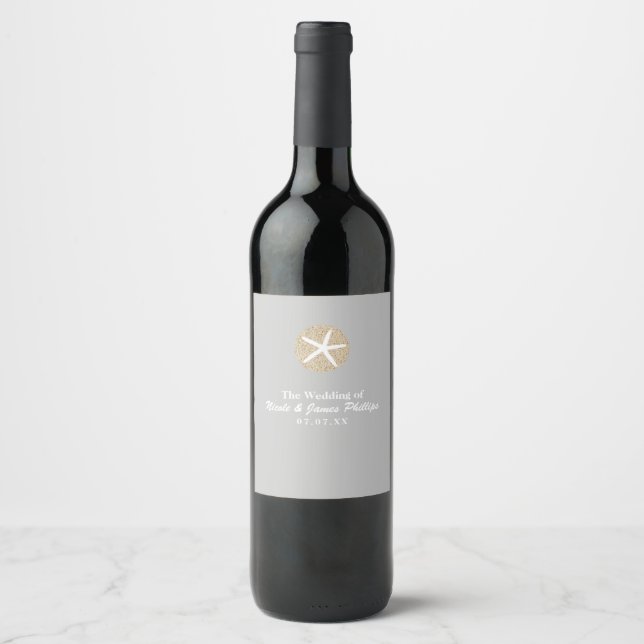Rótulos de vinho de casamento com estrela-do-mar e (Frente)
