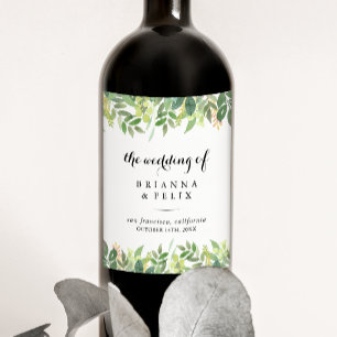 Rótulos de Vinho de Casamento de Folhagem Botâni
