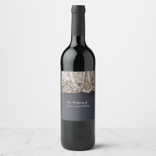 Rótulos de vinho de casamento Elegant Beach Puka S (Frente)