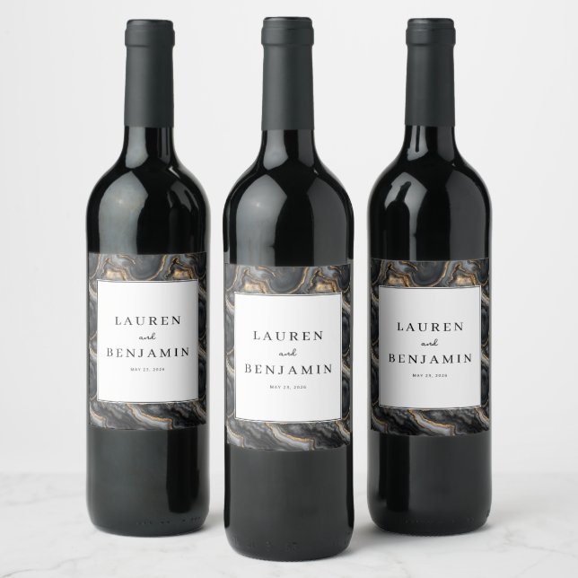 Rótulos de Vinho de Casamento Elegantes com Mármor (Garrafas)