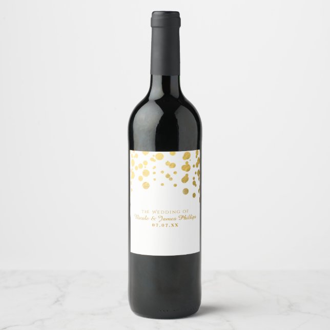 Rótulos de vinho de casamento elegantes com pontos (Frente)
