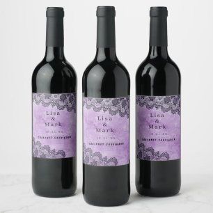 Rótulos de Vinho de Casamento Gótico Roxo-Roxo de 