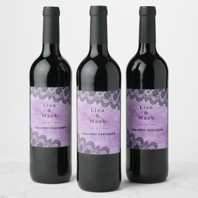 Rótulos de Vinho de Casamento Gótico Roxo-Roxo de  (Garrafas)