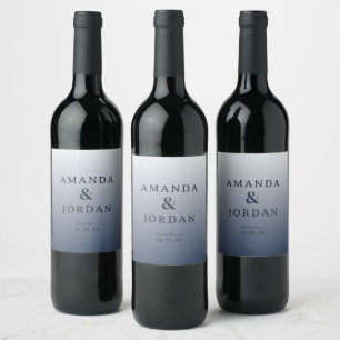 Rótulos de Vinho de Cásamento Minimalista Azul Ele