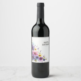 rótulos de vinho de flores de aquarela