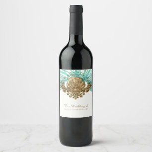 Rótulos de vinho de praia glâmour concha do mar em
