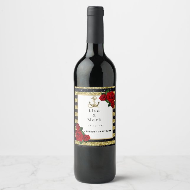 Rótulos de Vinho Dourados de Âncora Náutica (Frente)
