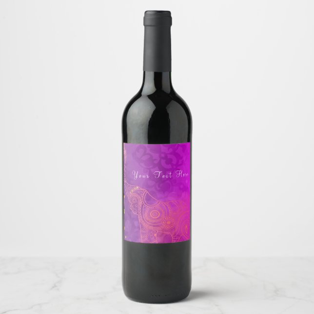 Rótulos de Vinho Elefante Roxo Rosa Laranja & Dour (Frente)