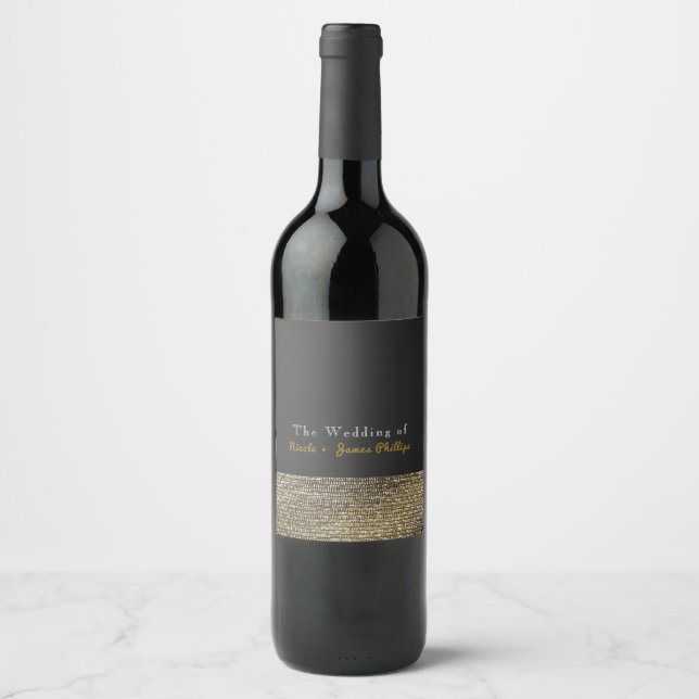 Rótulos de vinho elegantes com lantejoulas cinza e (Frente)