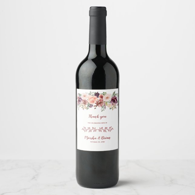 Rótulos de vinho florais em aquarela Boho rústico  (Frente)
