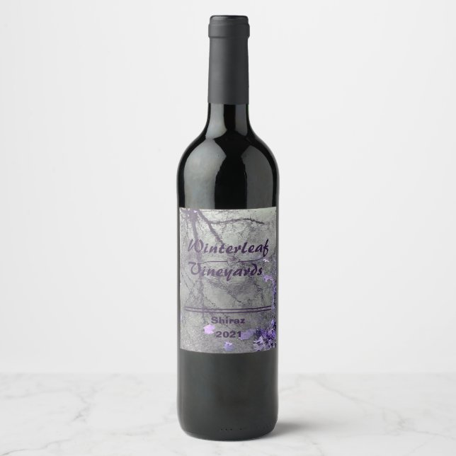 Rótulos de vinho "Folhas de Inverno" com lavanda,  (Frente)