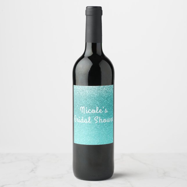 Rótulos de Vinho Glam Brilho Glitter Azul Mar Água (Frente)