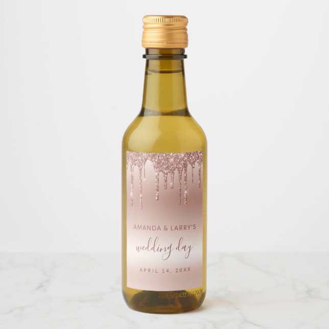 Rótulos de Vinho Mini Dourado Rosa Gotejante (Frente)