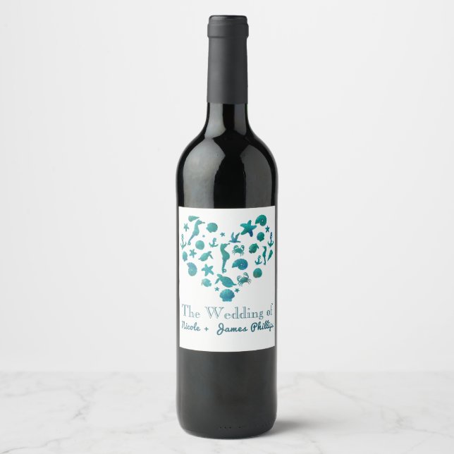 Rótulos de Vinho Modernos de Aquarela Azul Turques (Frente)