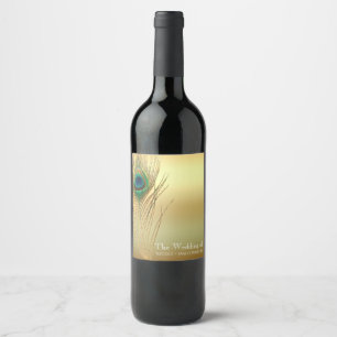 Rótulos de vinho Peacock Feather Gold Exótico Boho