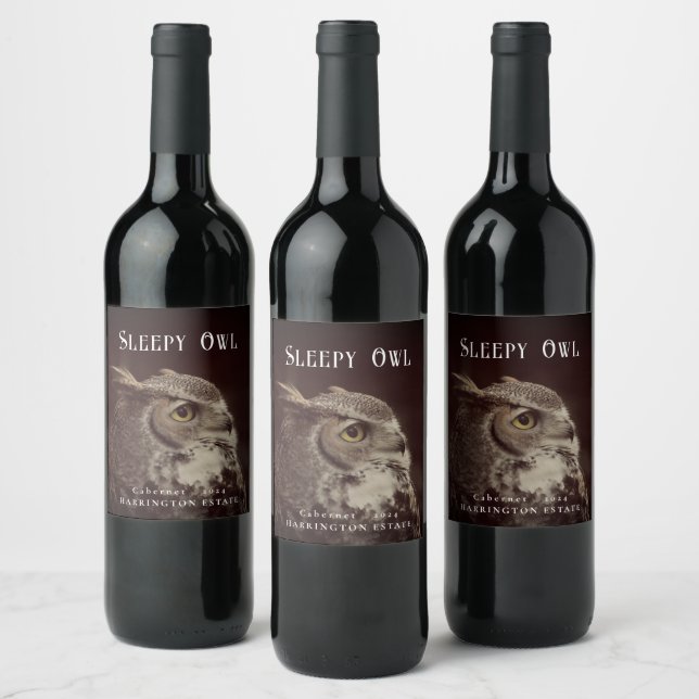 Rótulos de Vinho Personalizado De Coruja Sonolenta (Garrafas)