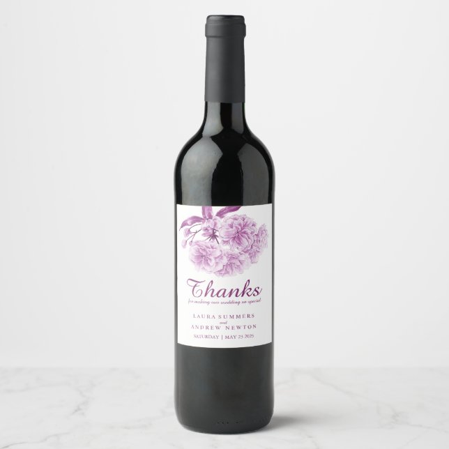 Rótulos de vinho personalizado para casamentos flo (Frente)
