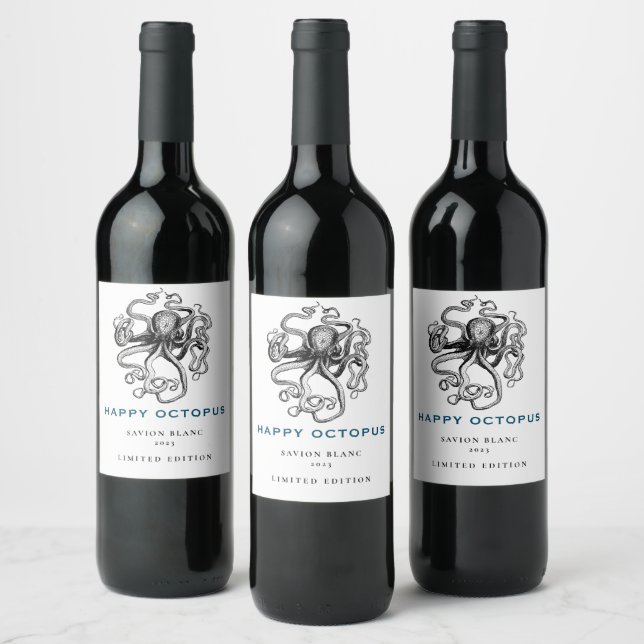 Rótulos de Vinho Personalizados para Octopus Diver (Garrafas)