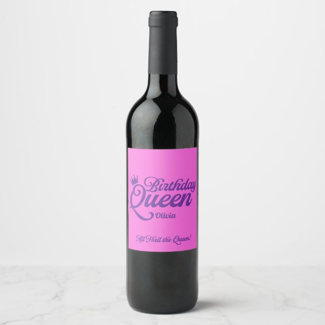 Rótulos de Vinho Rainha de Aniversário (Frente)