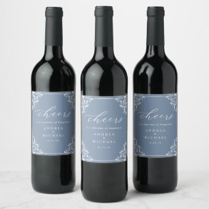 Rótulos Elegantes de Garrafa de Vinho Azul Empoeir