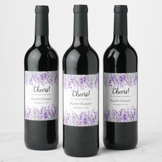 Rótulos Florais Botânicos Lavanda Roxo Verde Casam (Garrafas)