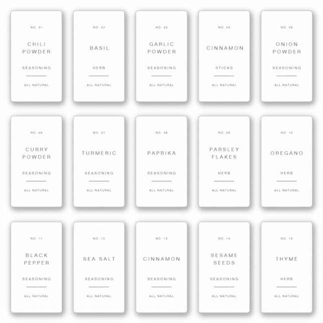 Rótulos Mínimos para Potes de Temperos Adesivos de (Frente)