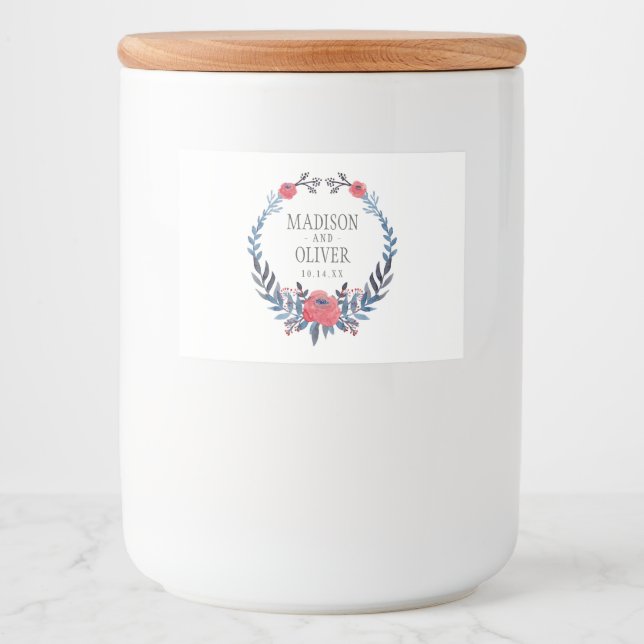 Rótulos Para Comida Boho Floral Watercolor Rosas vermelhas | Casamento (Frente)