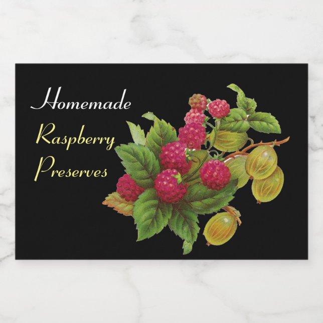 Rótulos Para Comida FRUTAS/RASPBERRIES DA SEASON.Preserva Preto (Rótulo Único)