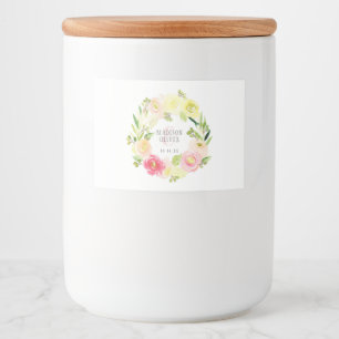 Rótulos Para Comida Grinalda floral   da aguarela cor-de-rosa e