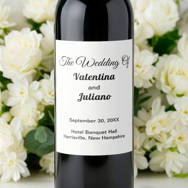 Rótulos para Garrafa de Vinho de Casamento Preto e (Typography style black and white wedding wine bottle label)