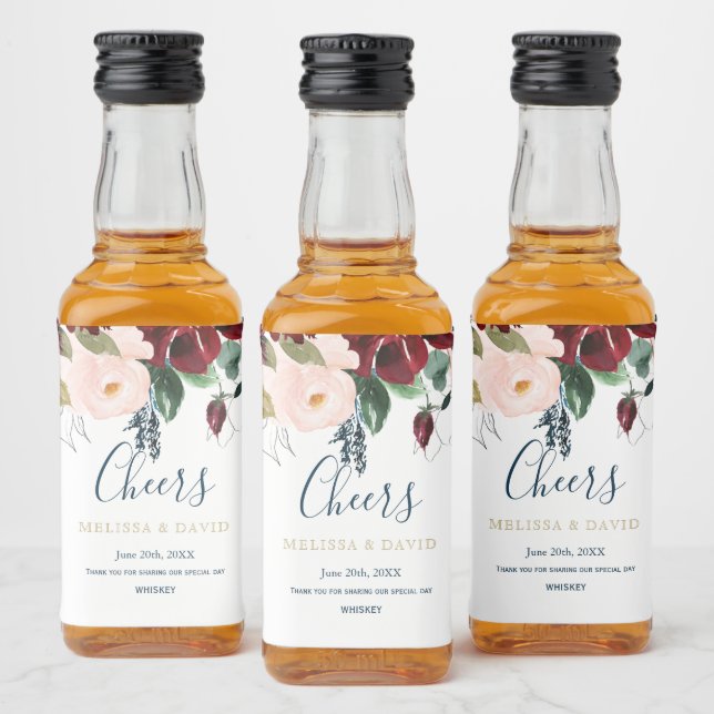 Rótulos Românticos Borgonha, Rosa e Azul-Noite (Garrafas)