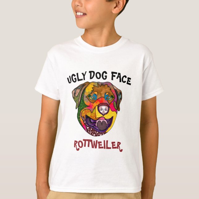 Rótweiler único rosto feio de cão T-Shirt (Frente)