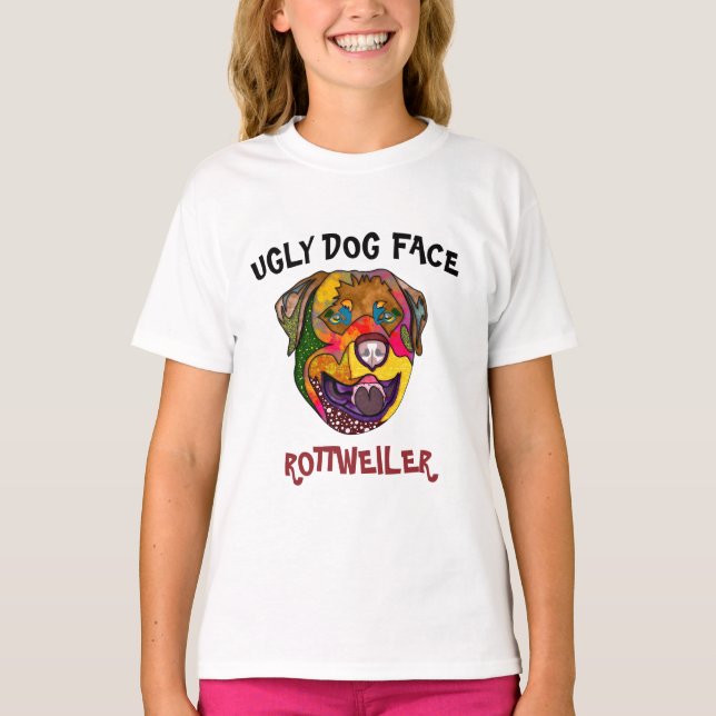 Rótweiler único rosto feio de cão T-Shirt (Frente)