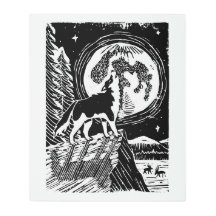 Rouco de Howling Preto e Branco no Linocut da Noit