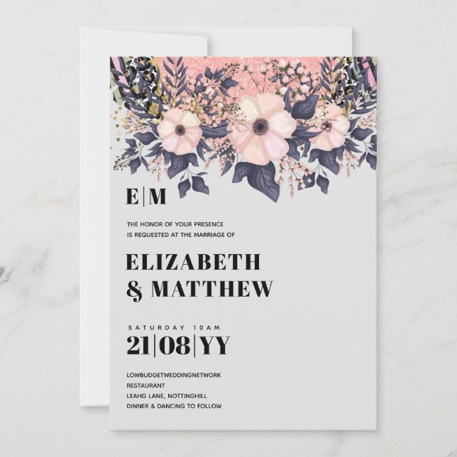 Rouge Rosa Azul Poeirento Rosado Floral Casamento  (Frente)