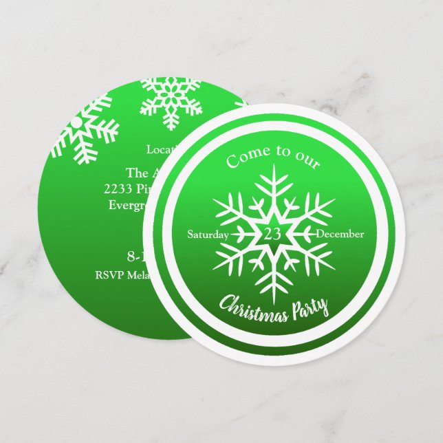 Round Scandi Snowflake sobre Convite Verde (Frente/Verso)