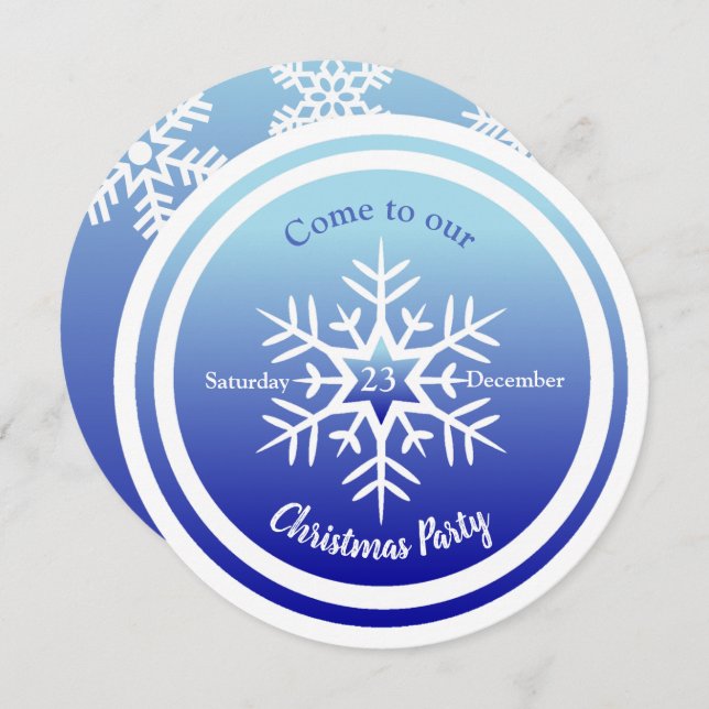 Round Scandi Snowflake sobre o Convite Azul (Frente/Verso)