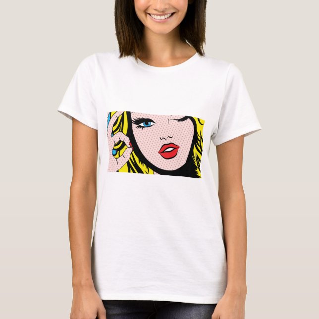 Roupa feminina - Camiseta de arte de Pop O-K (Frente)