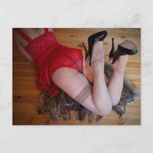 Roupa íntima de renda vermelha foto cartão postal