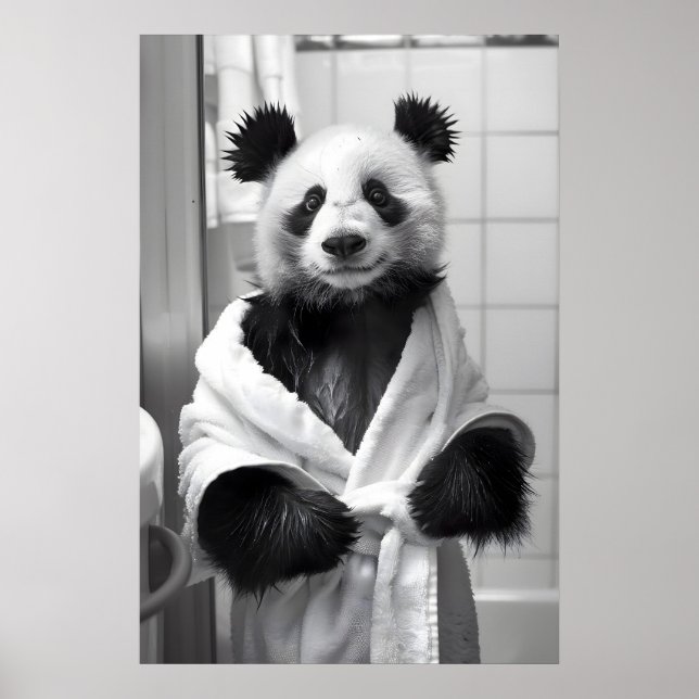 Roupão de Panda Engraçado Impressão Quirky Parede  (Frente)