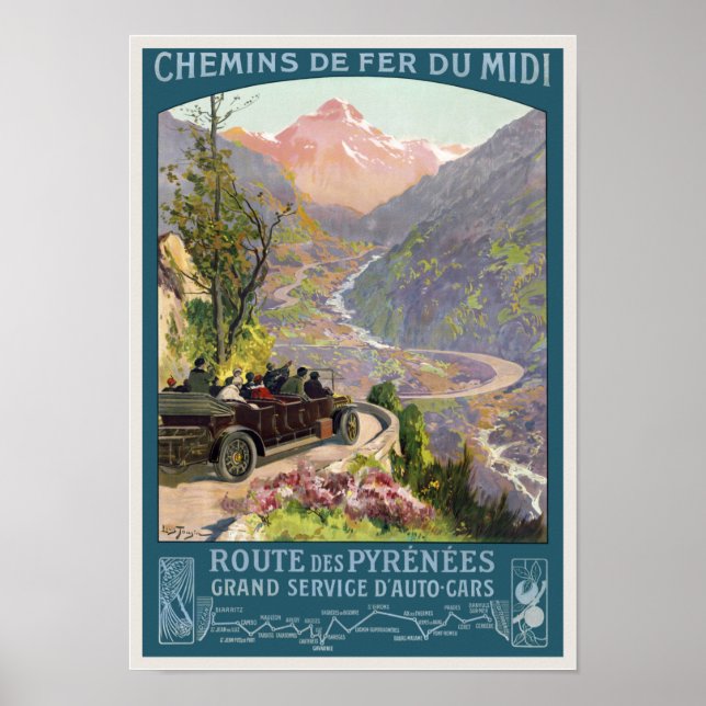 Route des Pyrénées France Poster vintage 1920 (Frente)
