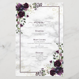 Roxo Ameixa Dourado Floral Aquarela Mármore Casame