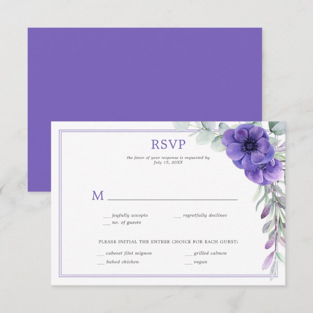 Roxo Anêmona Verde Dupla Moldura RSVP (Frente/Verso)
